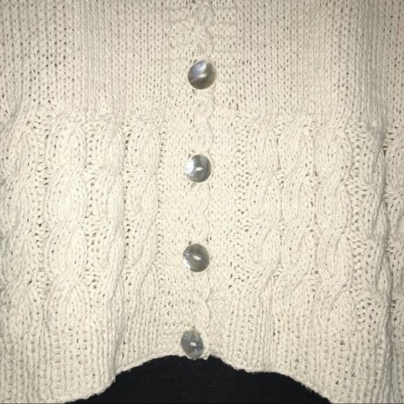 Eastwinds cable knit cardigan, cream colored with gray shell buttons - Picture 3 of 13